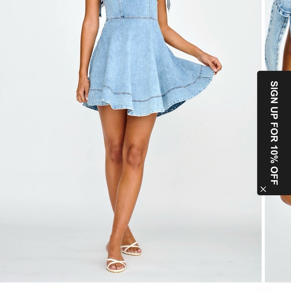 Women's Washed Blue Denim Mini Dress- Casual Everyday Style - Picture 10 of 13